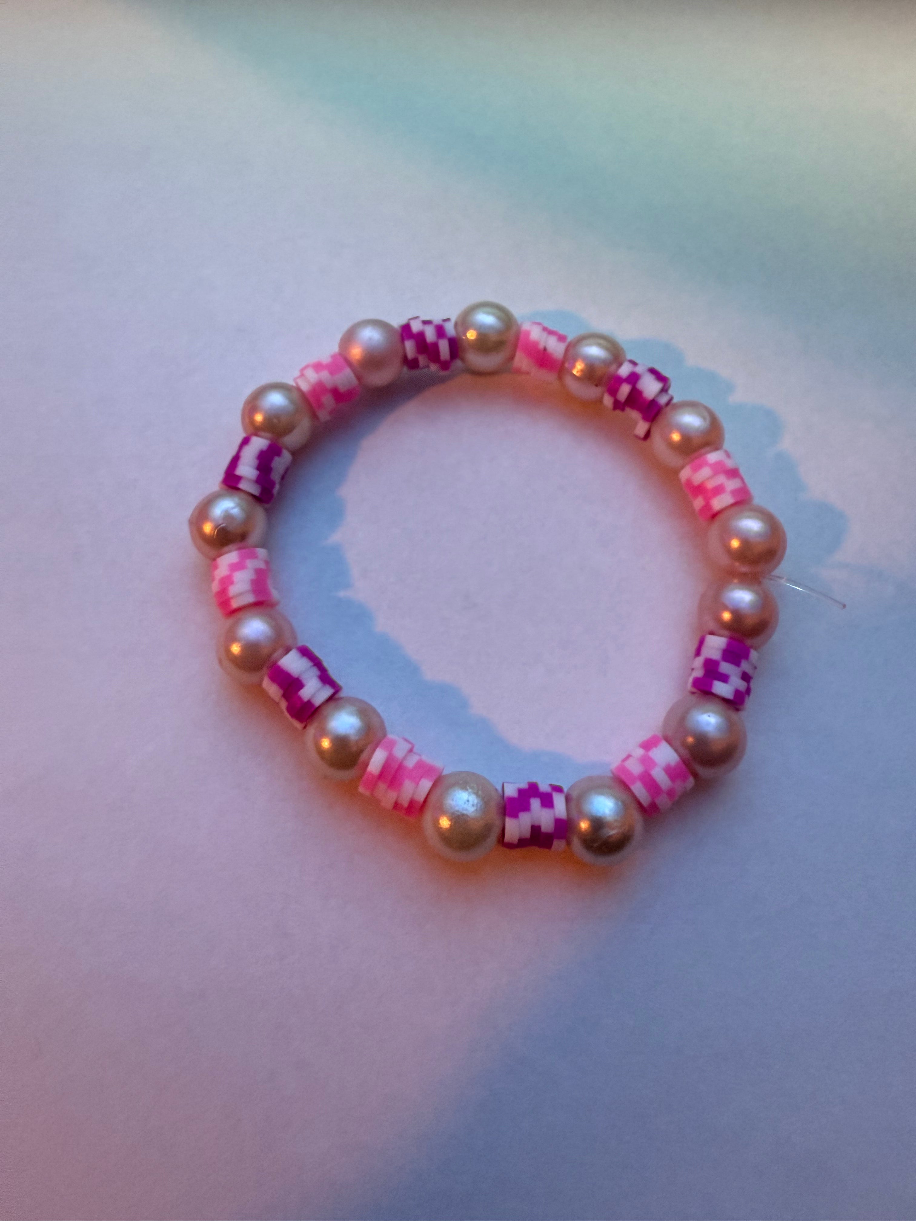 Pink and purple clay beads bracelet